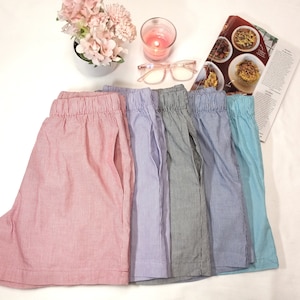 100% Cotton Pin-stripe Pajama Short Pants w/Pocket. pre-washed, Unisex Straight Fit, Ready to Ship & Custom Order Available