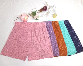 Cotton Cool Pajama shorts. Wide Cooling Short Pajama. flower print Cotton blend Gauze PJ with pocket. Chill fabric. Pre-shrunk.