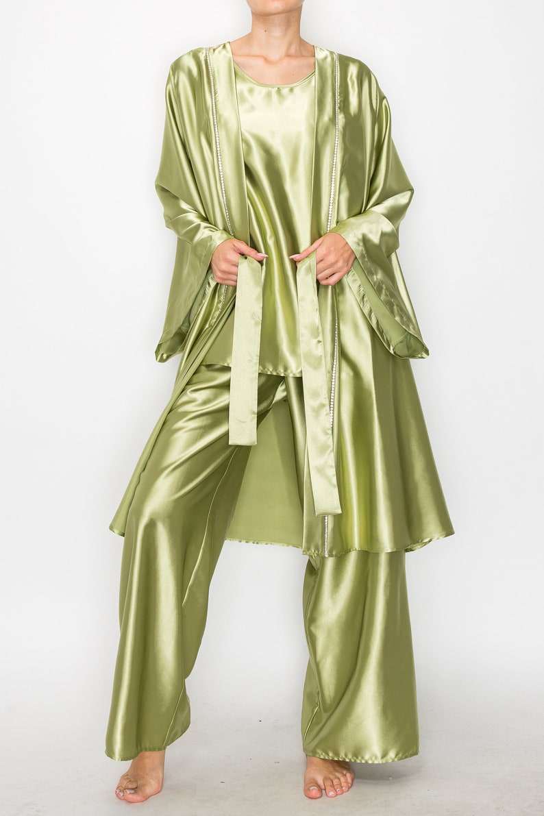 Leg Length Robe Satin Knee Length Robe: Silky Flare Kimono With Pocket - Etsy
