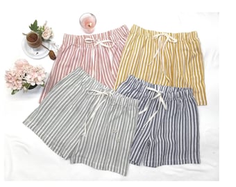 100% Linen Pajama Shorts: Handmade Unisex Sleepwear w/Pocket. Pre-Washed. Custom size Available