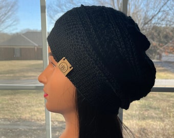 Black Slouchy Beanie, Women's Crocheted Slouch Hat, Trendy Slouch Hat, All Season, Soft Light Weight, Gift for Her