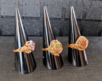 Ringe, vergoldete handgemachte Natursteinringe, Geburtstagsgeschenk, Partyring, Weihnachtsgeschenk