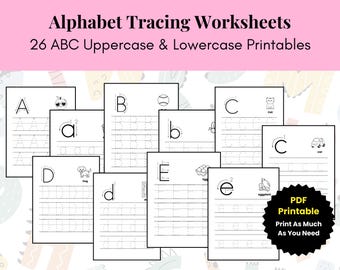 Arbeitsblatt zur Nachverfolgung des Alphabets: ABC Buchstabenschreiben üben (Digitaler Download)