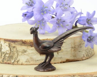 Miniature Bronze Pheasant Sculpture: Country Bird Figurine