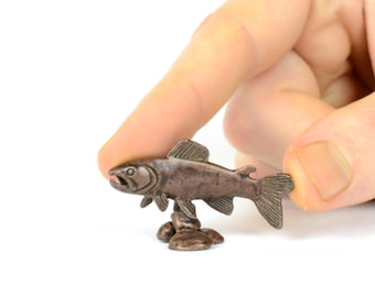 Miniature, Hot-Cast, Solid Bronze Swimming Salmon Sculpture, Gift for Anglers and Fly Fishermen