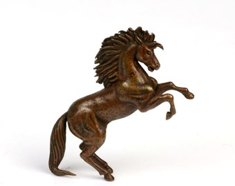 Miniature Bronze Horse Sculpture: Rearing Stallion Figurine