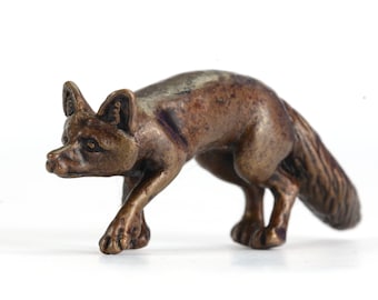 Bronze Stalking Fox Sculpture: Miniature Wildlife Collectible