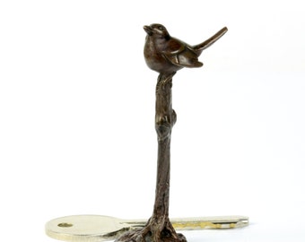 Tiny Foundry Cast Bronze Robin Sculpture, Miniature Collectible Gift for Bird Lovers and Ornithologists