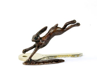 Miniature Bronze Leaping Hare Sculpture: Woodland Figurine