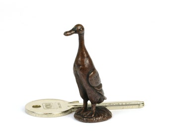 Miniature Bronze Runner Duck Sculpture: Bonsai Figurine