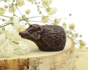 Solid Bronze Hedgehog Sculpture: Miniature Bonsai Art Figurine