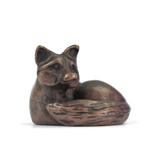 Miniature Bronze Lying Fox Sculpture, Bonsai Woodland Animal Figurine, Small Collectible Gift for Nature Lover