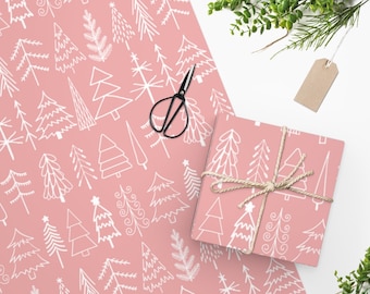 Pink Pastel Christmas Tree Gift Wrapping Paper
