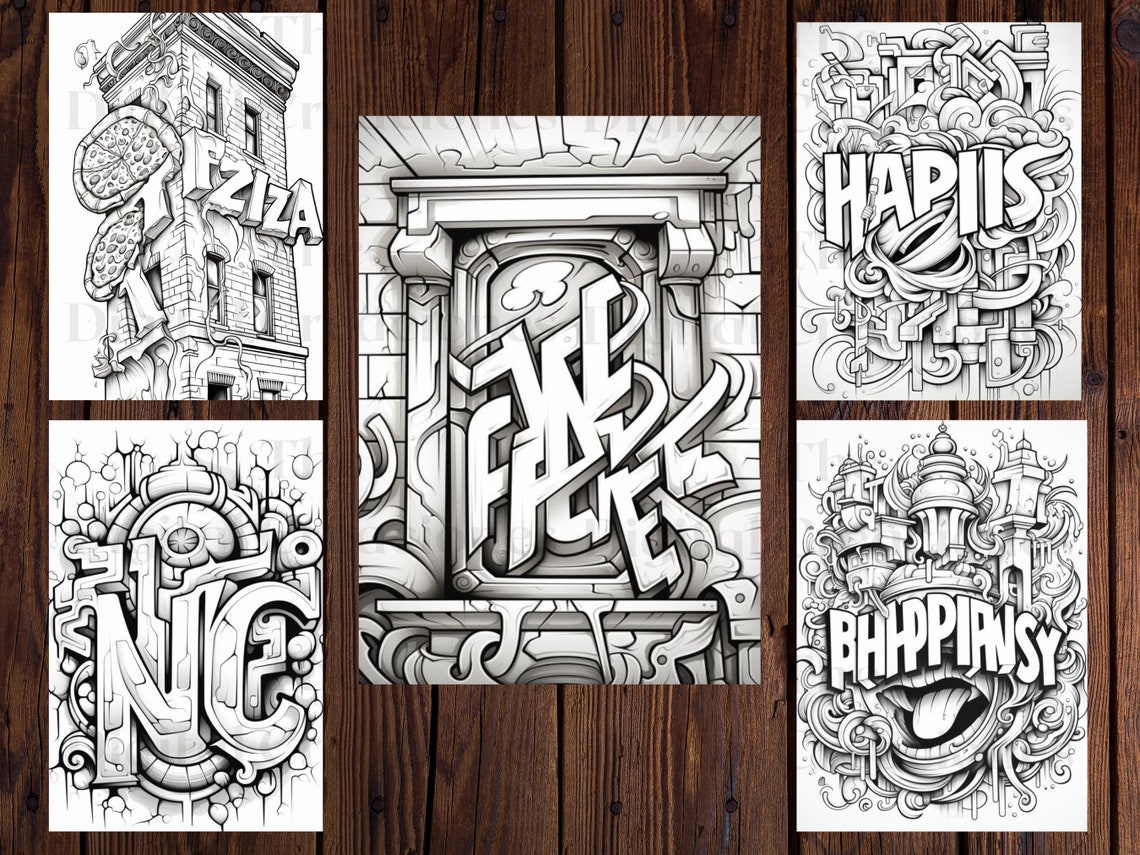25 Cool Graffiti Coloring Bookabstract Street Art Adults and Kids ...