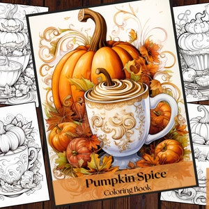 24 Pumpkin Spice  Coloring Book|Autumn Coffee |Adults and Kids Printable Coloring Books |Unique Coloring Pages|Instant Download PNG File.