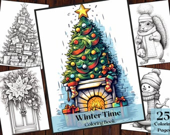 Winter Coloring Book | 25 Snowy Scenes, Kids & Adults (Digital Download)