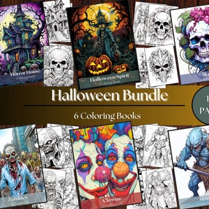 150 Halloween Big Bundle Coloring Book| Printable Gothic Creepy Pumpkin Witch |Coloring Pages| Grayscale Halloween Coloring Book for Adults