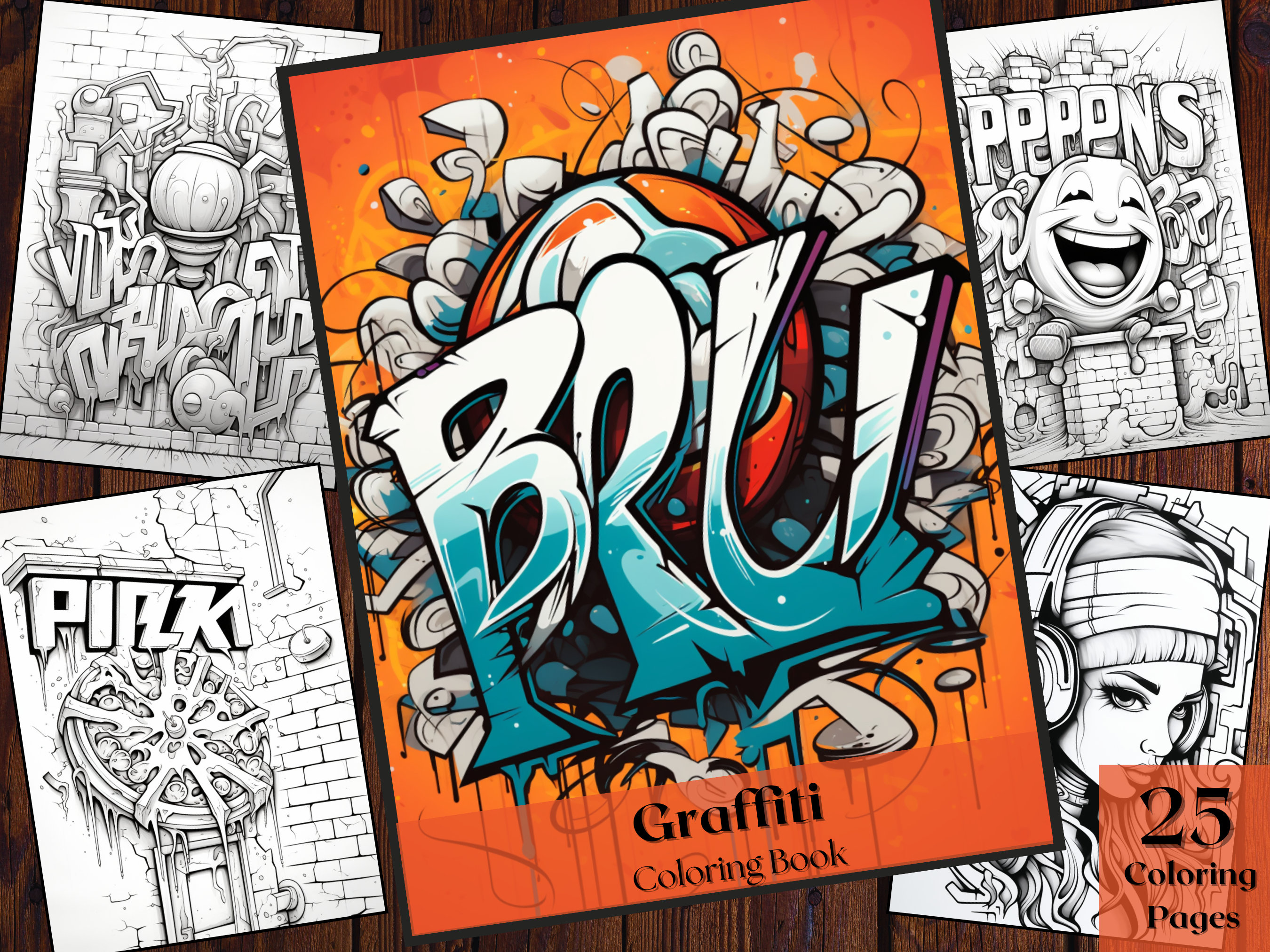 Graffiti Coloring Book 25 Adults and Kids Printable Coloring Books
