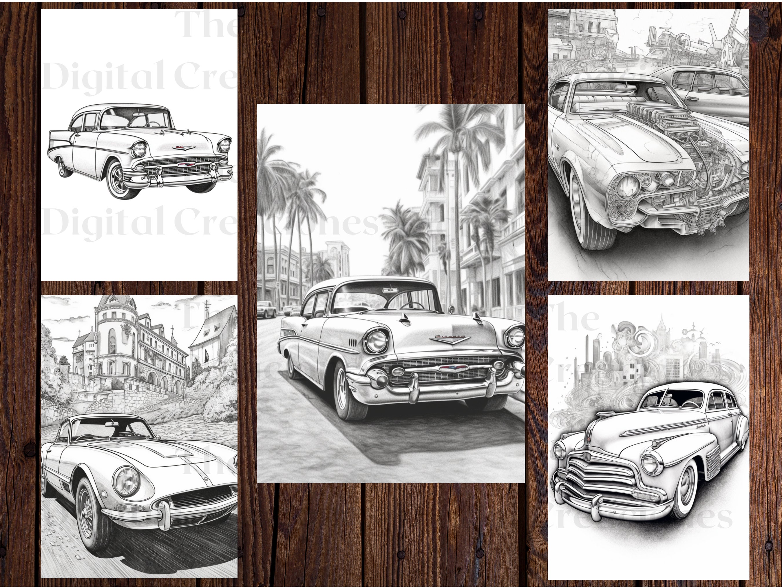 Classic Cars Coloring Book | 25 Vintage Automotive Pages (instant ...