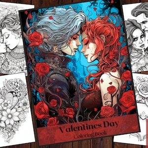 25 Valentines Day Coloring Book|Couple Love Coloring|Printable Adults and Kids Coloring Pages|Instant Download Printable PDF.