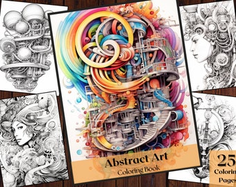Abstract Art Coloring Book | 25 Fantasy Pages (Printable PDF)
