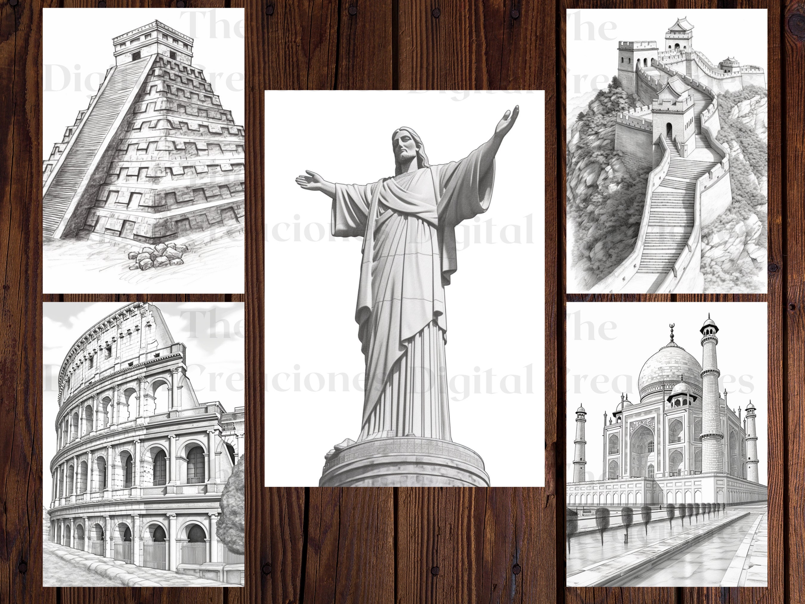 Seven Wonders Coloring Book 25 Adults and Kids Printable Coloring Books