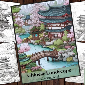 25 Chinese Landscape Coloring Book for Kids and Adults | China Landscape Coloring Book | Chinese Scenes Coloring Pages| Instant Download