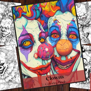 25 Clowns zum Ausmalen | Gruseliges Malbuch mit bösen Clowns| Druckbare PDF | Horror Gothic Zirkus Clown Malvorlagen| Erwachsene und Kinder