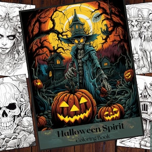 25 Halloween Spirit Coloring Book|Printable Gothic Creepy Pumpkin Witch Coloring|Adults and Kids Printable Coloring Books|Instant Download