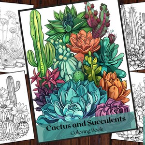 25 Cactus & Succulent Coloring Book|Floral Cactus Botanical Coloring Pages|Fantasy Grayscale Coloring Book | Adults and Kids|Printable PDF