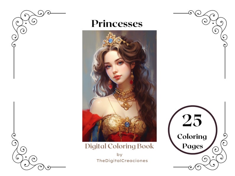 Prinsessmålarbok | Kungliga flickfantasi, 25 sidor (direktnedladdning) bild 8