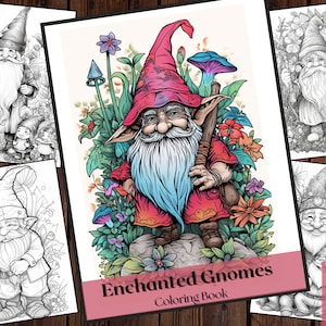 25 Enchanted Gnomes Coloring Book |Gnome Love Coloring Book|Adults and Kids Coloring Pages, Instant Download| Printable File.