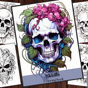 25 Skulls Coloring Book |Skulls Coloring Sheets Printable|Adults and Kids Printable Coloring Books|Coloring Pages| Instant Download PNG File