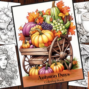 25 Autumn Days Coloring Book| Fall Colouring Book|Printable Boho Fall Pumpkin Design Coloring Pages |Autumn Scenes Coloring Book for Adults