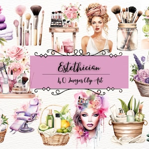 Esthetician Clipart Bundle|Facial Technician|40 PNG Images Bundle |Skincare|Make up Artist| Watercolor Digital Art|Digital Planner|Spa Day|