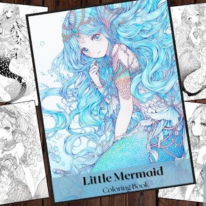 25 Little Mermaid Coloring Book |Printable Enchanted Underwater Coloring Pages|Ocean Life|Adults and Kids Coloring Books|Instant Download
