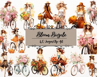 Floral Bicycle Clipart Bundle | 40 PNG Images (Digital Download)