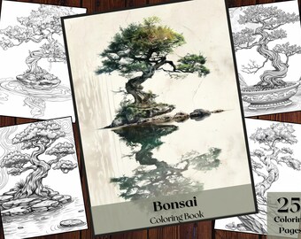 Bonsai Coloring Book | 25 Nature Tree Illustrations (Printable PDF)