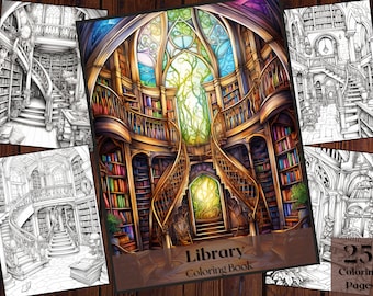 Fantasy Library Coloring Book | Adults & Kids, 25 Pages (Instant Download PNG)