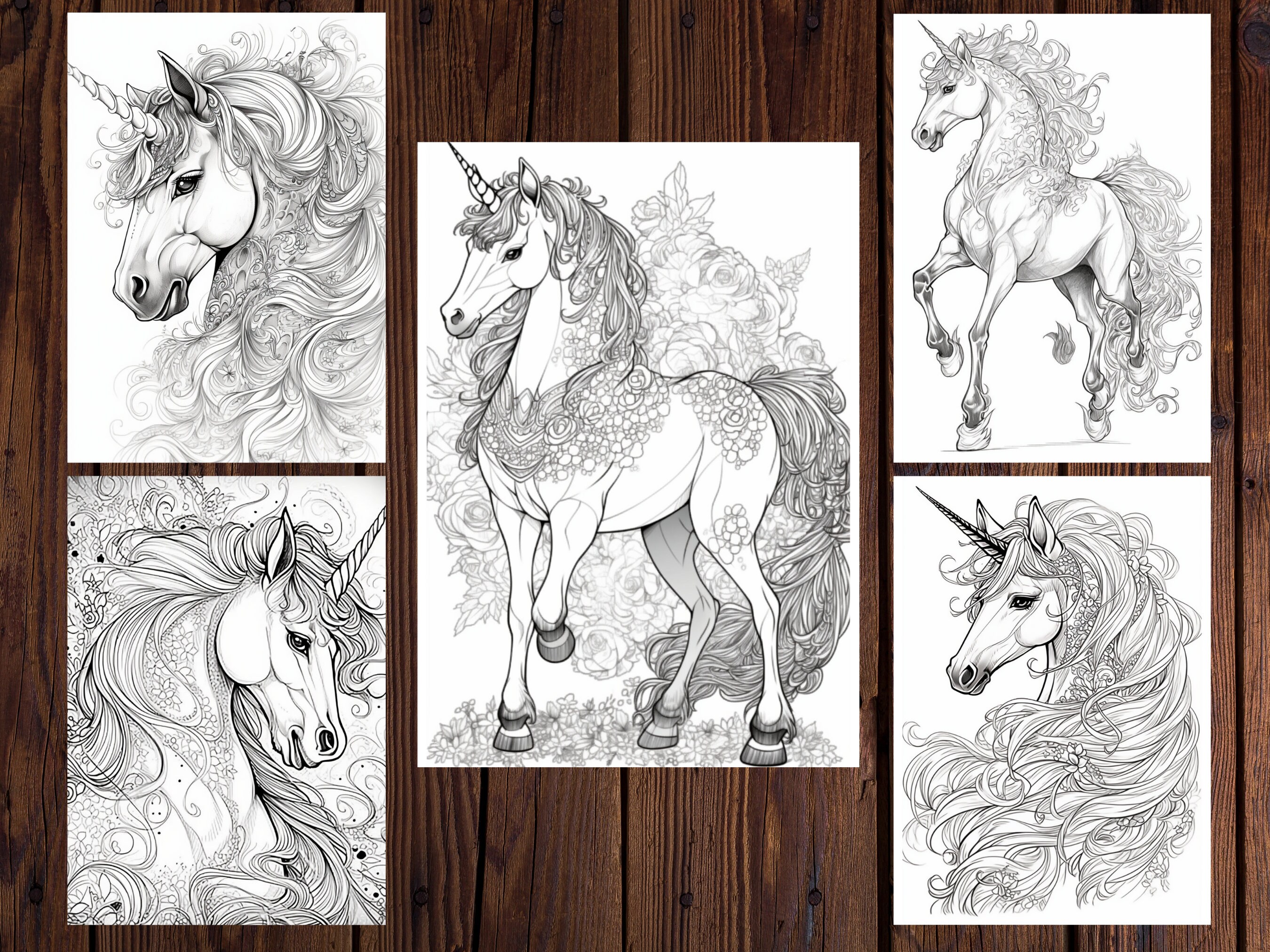 25 Beautiful Unicorns Fantasy Coloring Page Book| Adults + Kids ...