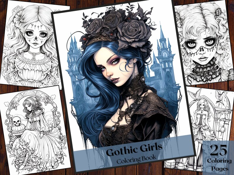 Gothic Girls Coloring Book 25 Adults and Kids Printable Coloring Books Coloring Pages Instant ...