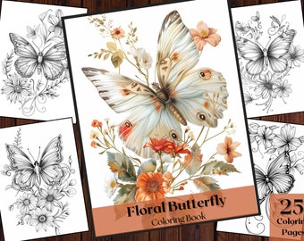 Floral Butterfly Coloring Book | 25 Fantasy Coloring Pages (PDF)