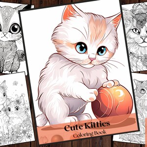 25 Cute Kitties Coloring Book |Cute Kitten Coloring Pages for adults| fluffy feline coloring sheets |playful kitten grayscale coloring PDF