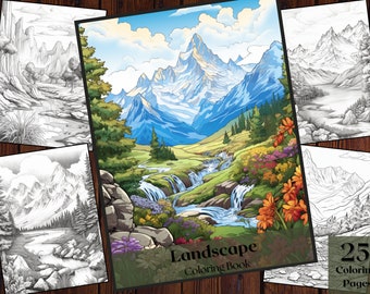 25 ingewikkelde landschapskleurplaten | Volwassenen en kinderen (digitale download)