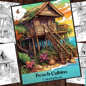 25 Beach Cabins Coloring Pages | Beach colouring pages |Printable PDF Format |Summer Holiday Coloring Sheets Stress Relief |Instant Download
