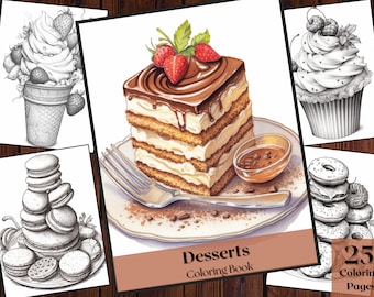 Desserts Coloring Book | 25 Printable Dessert Pages (Instant Download)