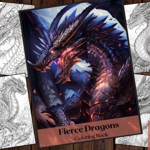 25 Fierce Dragons Coloring Book | Fantasy Magic Dragon Adults and Kids Printable Coloring Books |Coloring Pages |Instant Download.