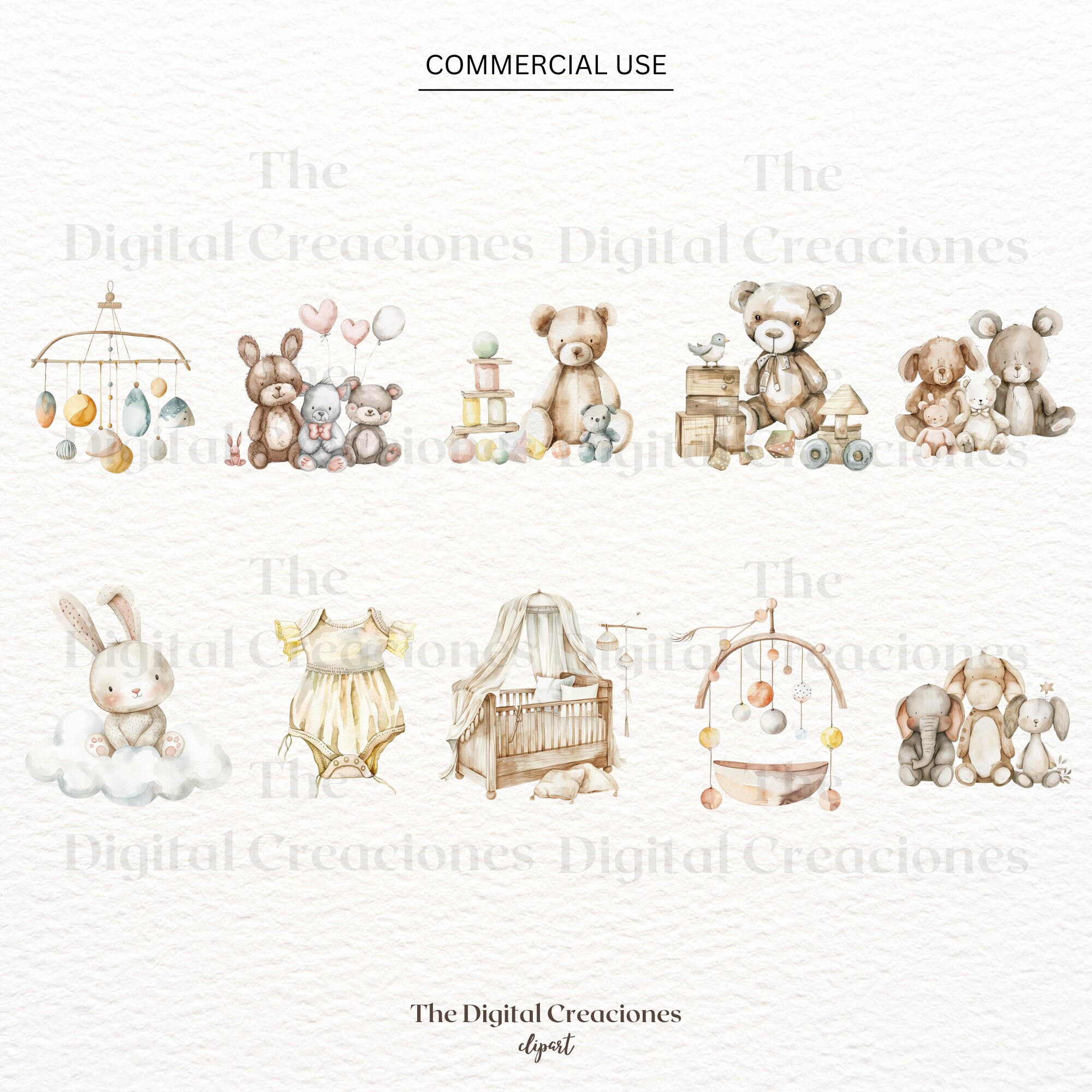 Gender Neutral Baby Shower Clipart | Watercolor Teddy Bear Graphics ...