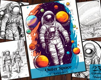 Weltraum Malbuch | 25 Astronaut & Planet Seiten (PDF-Muster)