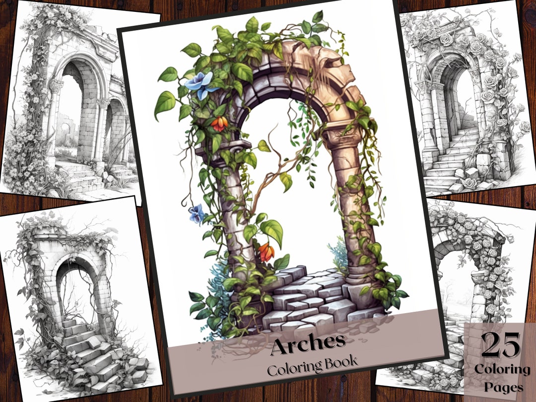 25 Arches Coloring Book nature Colouring Coloring Book Adults and Kids Coloring Books Instant ...